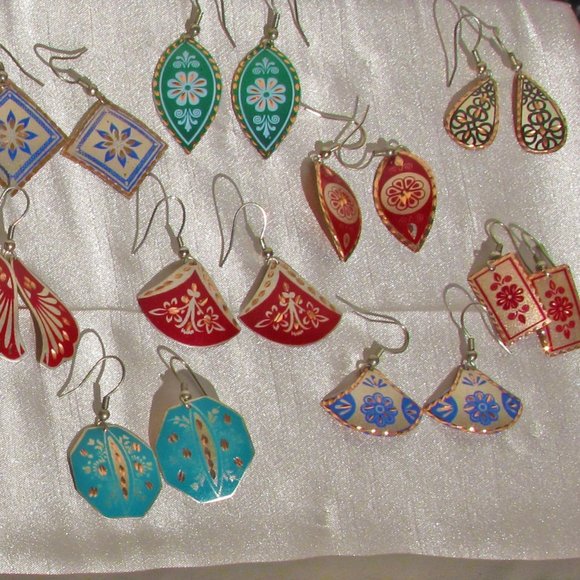 Mediterranean Earrings, etched, enamel, copper, hypo-allergenic - Picture 3 of 3